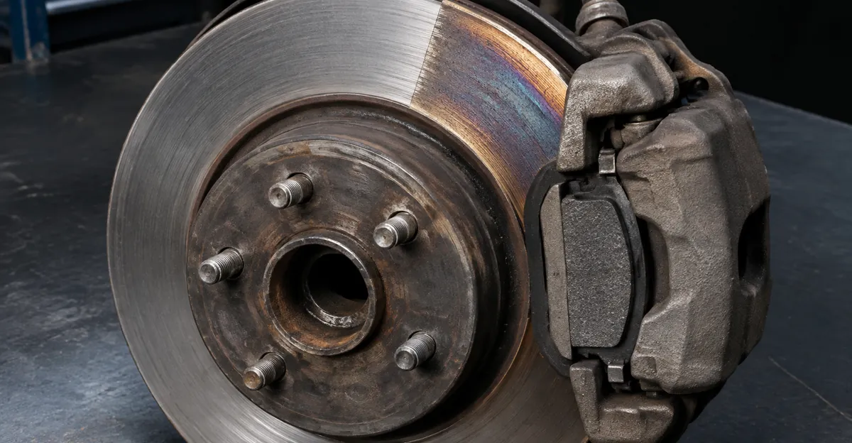 Cutaway of a brake rotor and caliper with an uneven disc surface